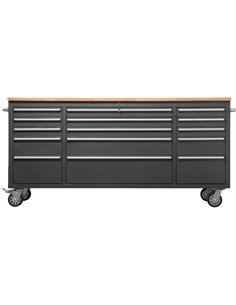 Heavy Duty Steel Rolling Tool Chest with Wooden Worktop 15 Drawers 1978x485x908mm Black | Stalwart DA-722038ABLACK