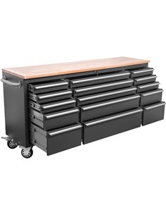 Heavy Duty Steel Rolling Tool Chest with Wooden Worktop 15 Drawers 1978x485x908mm Black | Stalwart DA-722038ABLACK 2