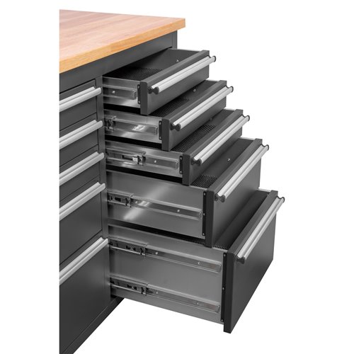Heavy Duty Steel Rolling Tool Chest with Wooden Worktop 15 Drawers 1978x485x908mm Black | Stalwart DA-722038ABLACK