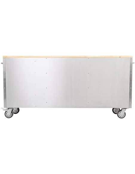 Heavy Duty Steel Rolling Tool Chest with Wooden Worktop 15 Drawers 1978x485x908mm Stainless Steel | Stalwart DA-722038ASILVER