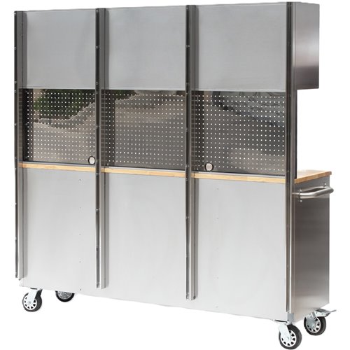 Heavy Duty Steel Rolling Tool Chest with Wooden Worktop 15 Drawers 3 Overhead Cabinets 1978x510x1828mm Stainless Steel | Stalwar