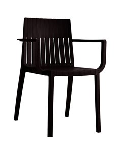 Bistro Dining Chair Slatted Back with Armrests Polypropylene Indoors &amp Outdoors 570x420x800mm Black | Stalwart DA-P185BLACK