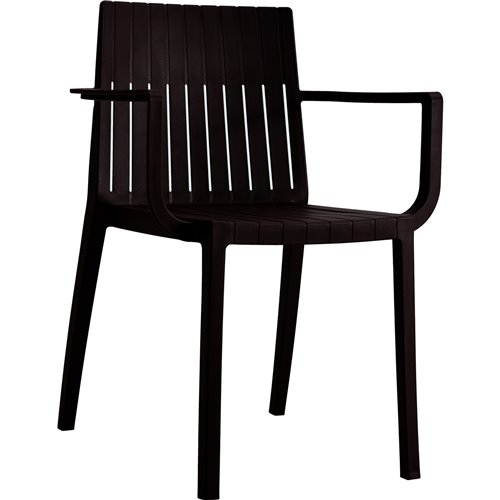 Bistro Dining Chair Slatted Back with Armrests Polypropylene Indoors &amp Outdoors 570x420x800mm Black | Stalwart DA-P185BLACK