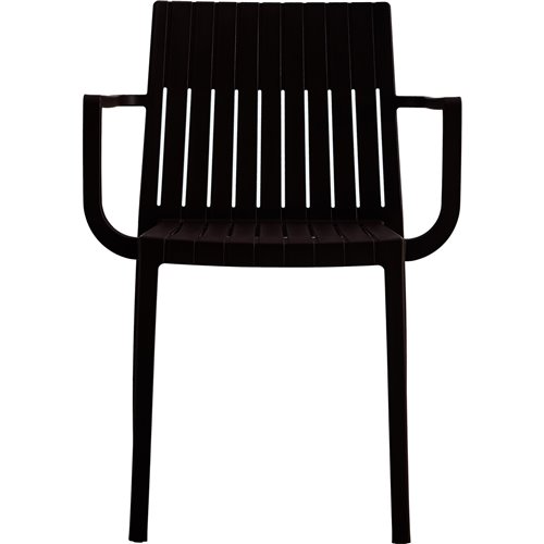 Bistro Dining Chair Slatted Back with Armrests Polypropylene Indoors &amp Outdoors 570x420x800mm Black | Stalwart DA-P185BLACK