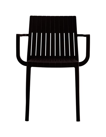 Bistro Dining Chair Slatted Back with Armrests Polypropylene Indoors &amp Outdoors 570x420x800mm Black | Stalwart DA-P185BLACK