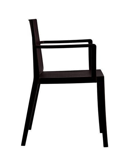 Bistro Dining Chair Slatted Back with Armrests Polypropylene Indoors &amp Outdoors 570x420x800mm Black | Stalwart DA-P185BLACK