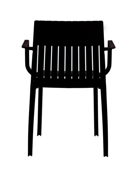 Bistro Dining Chair Slatted Back with Armrests Polypropylene Indoors &amp Outdoors 570x420x800mm Black | Stalwart DA-P185BLACK