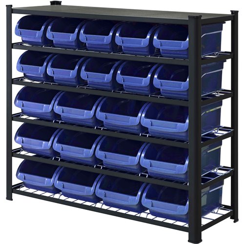 Professional Heavy Duty 5-Tier Bin Rack with 22 Plastic Storage Bins 1120x390x1010mm | Stalwart DA-SBRHD2250