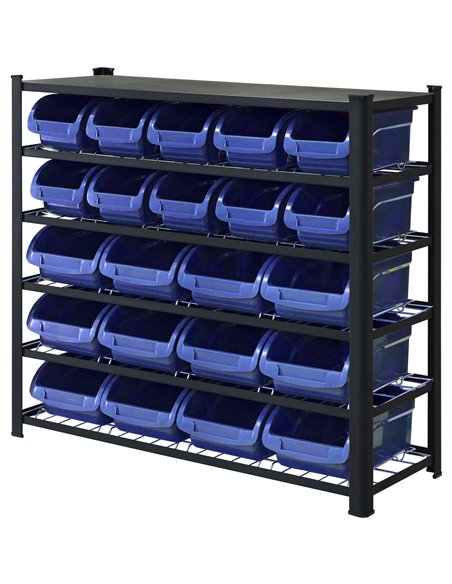 Professional Heavy Duty 5-Tier Bin Rack with 22 Plastic Storage Bins 1120x390x1010mm | Stalwart DA-SBRHD2250
