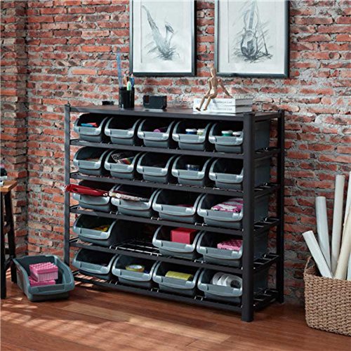 Professional Heavy Duty 5-Tier Bin Rack with 22 Plastic Storage Bins 1120x390x1010mm | Stalwart DA-SBRHD2250
