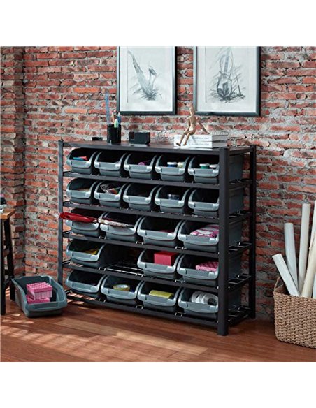 Professional Heavy Duty 5-Tier Bin Rack with 22 Plastic Storage Bins 1120x390x1010mm | Stalwart DA-SBRHD2250