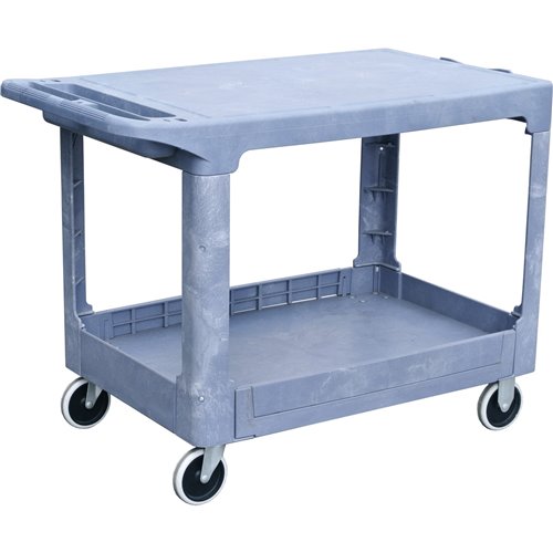 Professional Heavy Duty 2-Tier Plastic Utility Trolley with Flat Top &amp 227kg Capacity 920x640mm | Stalwart DA-PFC92642A