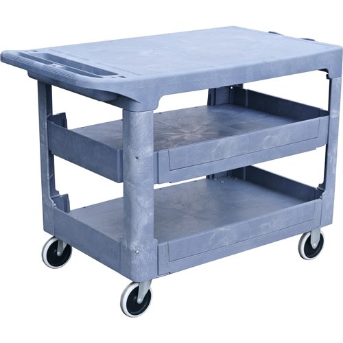 Professional Heavy Duty 3-Tier Plastic Utility Trolley with Flat Top &amp 227kg Capacity 920x640mm | Stalwart DA-PFC92643A