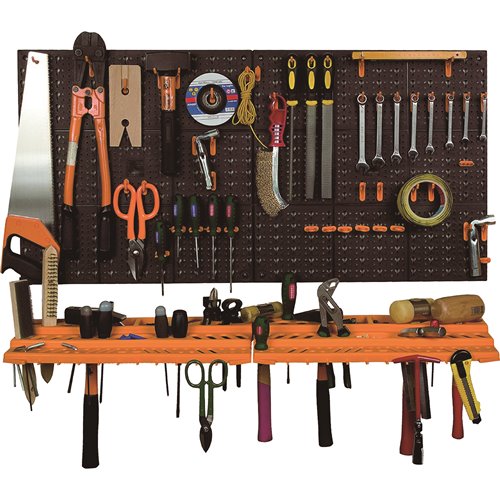 Professional Modular Pegboard Wall Tool Organizer with 2 Shelves 50 Hooks 2 x 958x533mm | Stalwart DA-MWWK5400