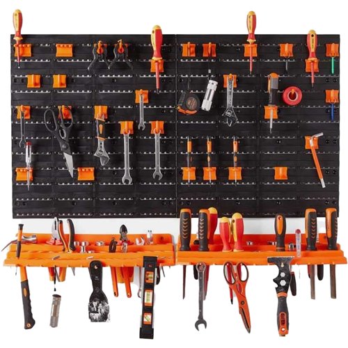Professional Modular Pegboard Wall Tool Organizer with 2 Shelves 50 Hooks 2 x 958x533mm | Stalwart DA-MWWK5400