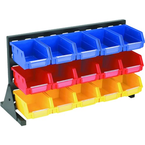 Professional 3 Tier Steel Floor Standing Storage Bin Rack with 15 Removable Bins 45kg Capacity 530x250x330mm | Stalwart DA-SBRT2