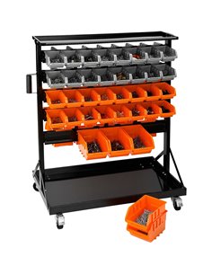 Professional Dual Sided Heavy Duty 5 Tier Mobile Storage Bin Rack with 74 Removable Bins 240kg Capacity | Stalwart DA-SBRM3374