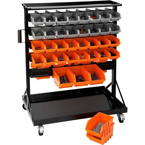 Professional Dual Sided Heavy Duty 5 Tier Mobile Storage Bin Rack with 74 Removable Bins 240kg Capacity | Stalwart DA-SBRM3374