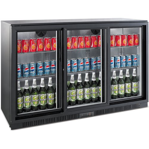 Back bar cooler 3 sliding doors 300 litres Black | Stalwart DA-BC03PS