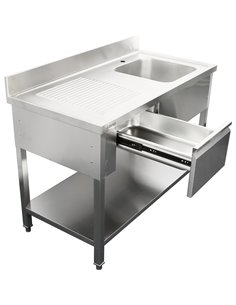 Commercial Sink with 1 drawer Stainless steel 1 bowl Right Bottom shelf Splashback 1400x600x950mm | Stalwart DA-DSA140601DR 2