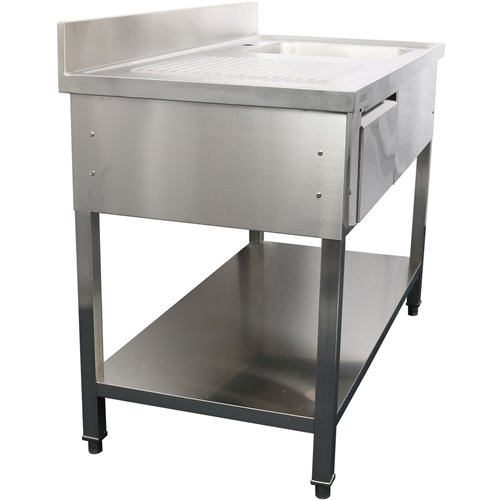 Commercial Sink with 1 drawer Stainless steel 1 bowl Right Bottom shelf Splashback 1400x600x950mm | Stalwart DA-DSA140601DR