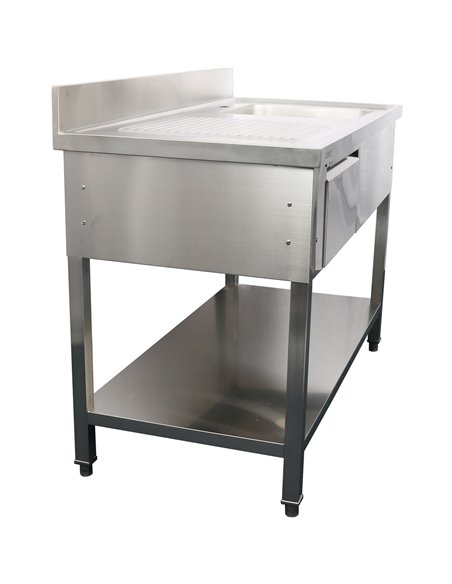 Commercial Sink with 1 drawer Stainless steel 1 bowl Right Bottom shelf Splashback 1400x600x950mm | Stalwart DA-DSA140601DR