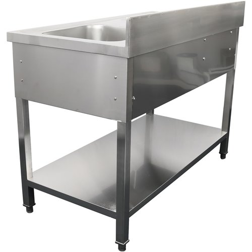 Commercial Sink with 1 drawer Stainless steel 1 bowl Right Bottom shelf Splashback 1400x600x950mm | Stalwart DA-DSA140601DR