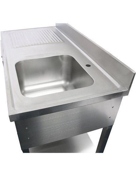 Commercial Sink with 1 drawer Stainless steel 1 bowl Right Bottom shelf Splashback 1400x600x950mm | Stalwart DA-DSA140601DR