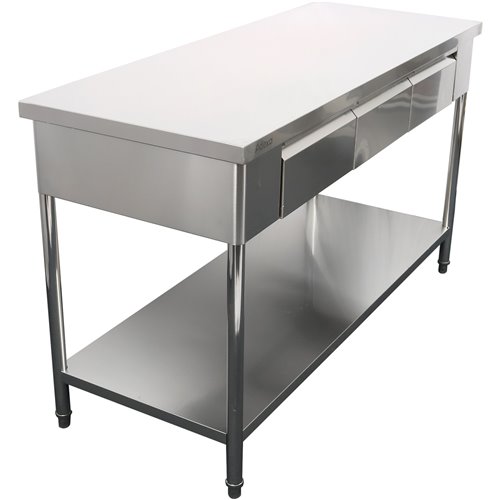 Premium Commercial Work table with 3 drawers Stainless steel Bottom shelf 1500x600x900mm | Stalwart DA-W218150603D