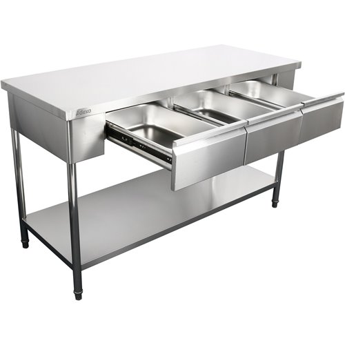 Premium Commercial Work table with 3 drawers Stainless steel Bottom shelf 1500x600x900mm | Stalwart DA-W218150603D