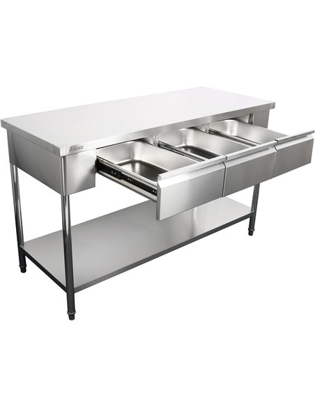 Premium Commercial Work table with 3 drawers Stainless steel Bottom shelf 1500x600x900mm | Stalwart DA-W218150603D