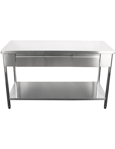 Premium Commercial Work table with 3 drawers Stainless steel Bottom shelf 1500x600x900mm | Stalwart DA-W218150603D