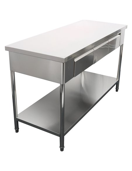 Premium Commercial Work table with 3 drawers Stainless steel Bottom shelf 1800x600x900mm | Stalwart DA-W218180603D