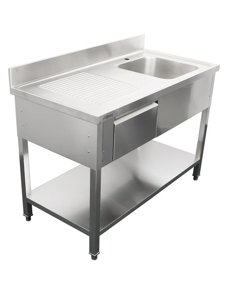 Commercial Sink Stainless steel 1200x600x950mm 1 bowl to the right 1 drawer Splashback | Stalwart DA-DSA120601DR