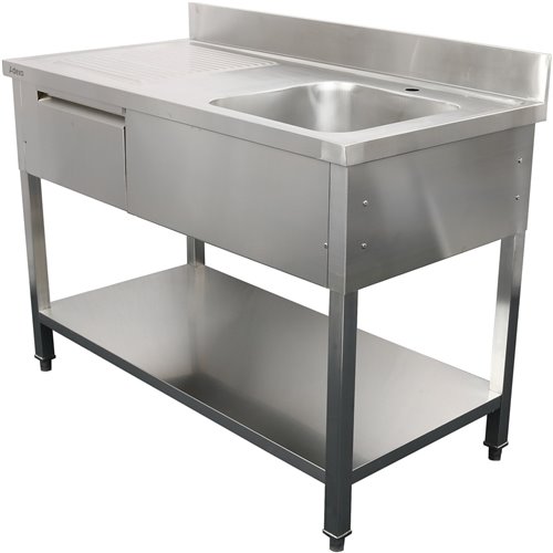 Commercial Sink Stainless steel 1200x600x950mm 1 bowl to the right 1 drawer Splashback | Stalwart DA-DSA120601DR