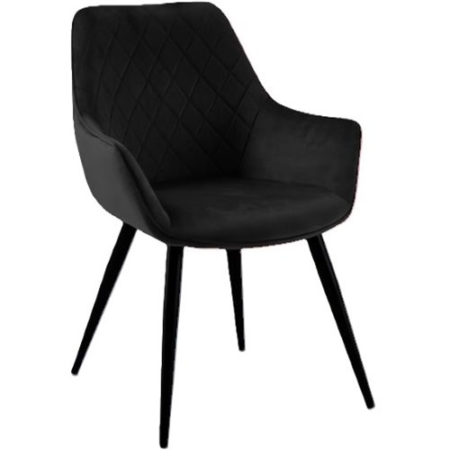 Bistro Dining Chair with Armrests Black Velvet Fabric Diamond Stitching Indoors &amp Outdoors 570x660x880mm | Stalwart DA-HYDC04