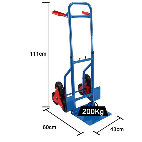 Heavy Duty Stair Climbing Sack Truck Tri-Wheel 200kg Capacity 430x600x1110mm | Stalwart DA-HT1832