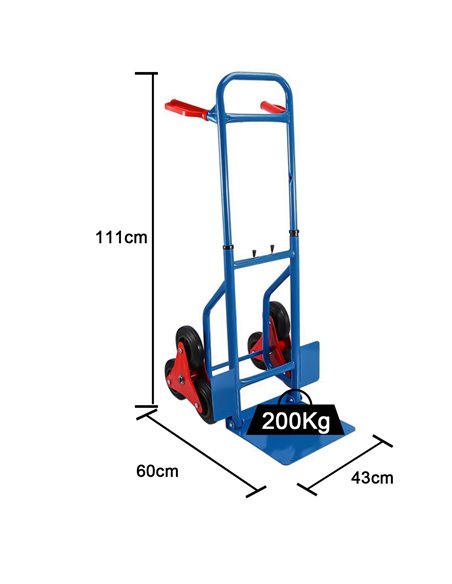 Heavy Duty Stair Climbing Sack Truck Tri-Wheel 200kg Capacity 430x600x1110mm | Stalwart DA-HT1832