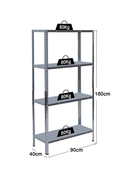 Galvanized Steel Shelving Unit 4-Tier 320kg Capacity (80kg per shelf) 900x400x1800mm | Stalwart DA-KFT20