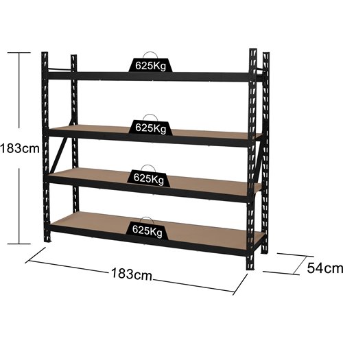 Industrial 4-Tier Heavy-Duty Shelving Unit 2500kg Capacity (625kg per shelf) 1830x540x1830mm | Stalwart DA-KIT600
