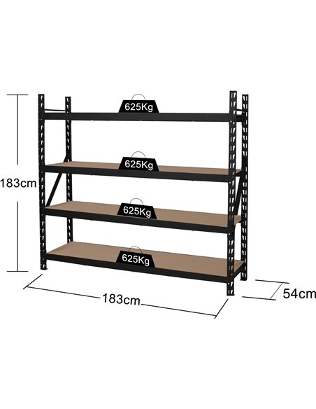 Industrial 4-Tier Heavy-Duty Shelving Unit 2500kg Capacity (625kg per shelf) 1830x540x1830mm | Stalwart DA-KIT600
