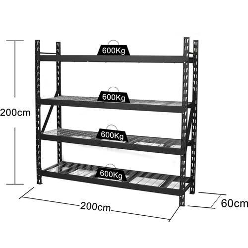 Industrial 4-Tier Heavy-Duty Wire Shelving Unit 2400kg Capacity (600kg per shelf) 2000x600x2000mm | Stalwart DA-KIT86