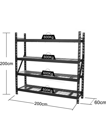 Industrial 4-Tier Heavy-Duty Wire Shelving Unit 2400kg Capacity (600kg per shelf) 2000x600x2000mm | Stalwart DA-KIT86