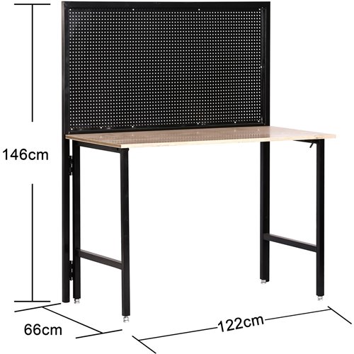 Professional Steel Workbench with Pegboard 150kg Table Load 25kg Pegboard Load 1220x660x1460mm | Stalwart DA-KWT1220
