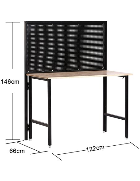 Professional Steel Workbench with Pegboard 150kg Table Load 25kg Pegboard Load 1220x660x1460mm | Stalwart DA-KWT1220