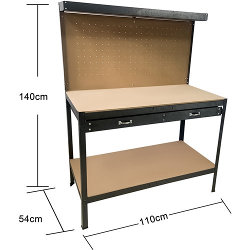 Professional Steel Workbench with Pegboard and Drawers 230kg Max Load 1100x540x1400mm | Stalwart DA-KWT28