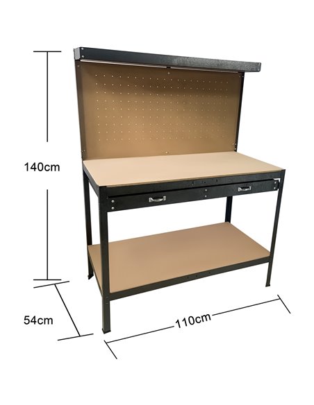 Professional Steel Workbench with Pegboard and Drawers 230kg Max Load 1100x540x1400mm | Stalwart DA-KWT28