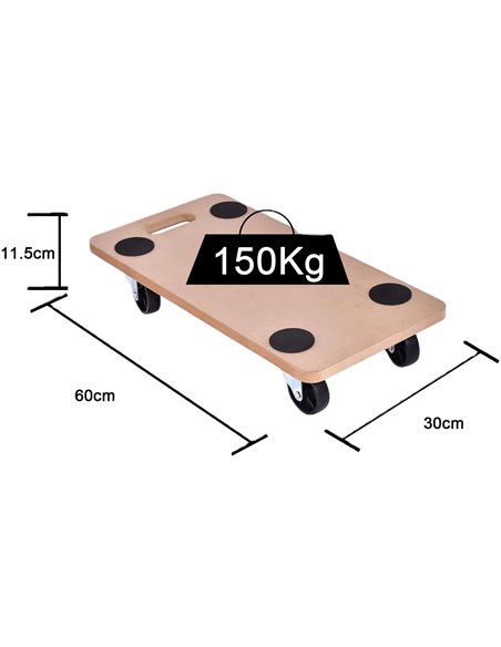 Rolling Platform Trolley Dolly 150kg Capacity 600x300x115mm | Stalwart DA-TC0502II