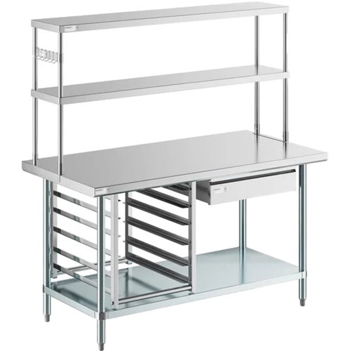 Commercial Stainless Steel Work Table with Overshelf, Drawer &amp GN Pan Rack 1500x700x1700mm | Stalwart DA-WT70150PS