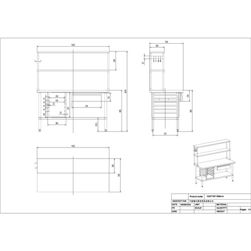 Commercial Stainless Steel Work Table with Overshelf, Drawer &amp GN Pan Rack 1500x700x1700mm | Stalwart DA-WT70150PS